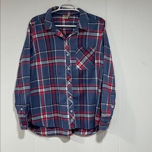 Woolrich Women Blue and Red Plaid Shirt Button Down Top Size XL Flannel